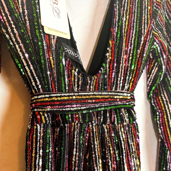 3 FOR $50! 🎁 NWT CLUB L London Multicolor Long Sleeve Sequin Jumpsuit Sz US2 - Picture 4 of 7